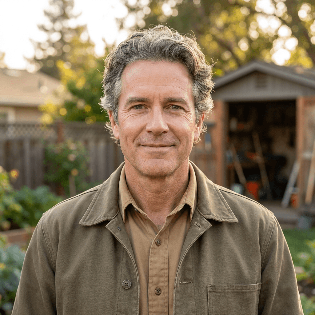 Homeowner in Porter Heights smiling in his backyard